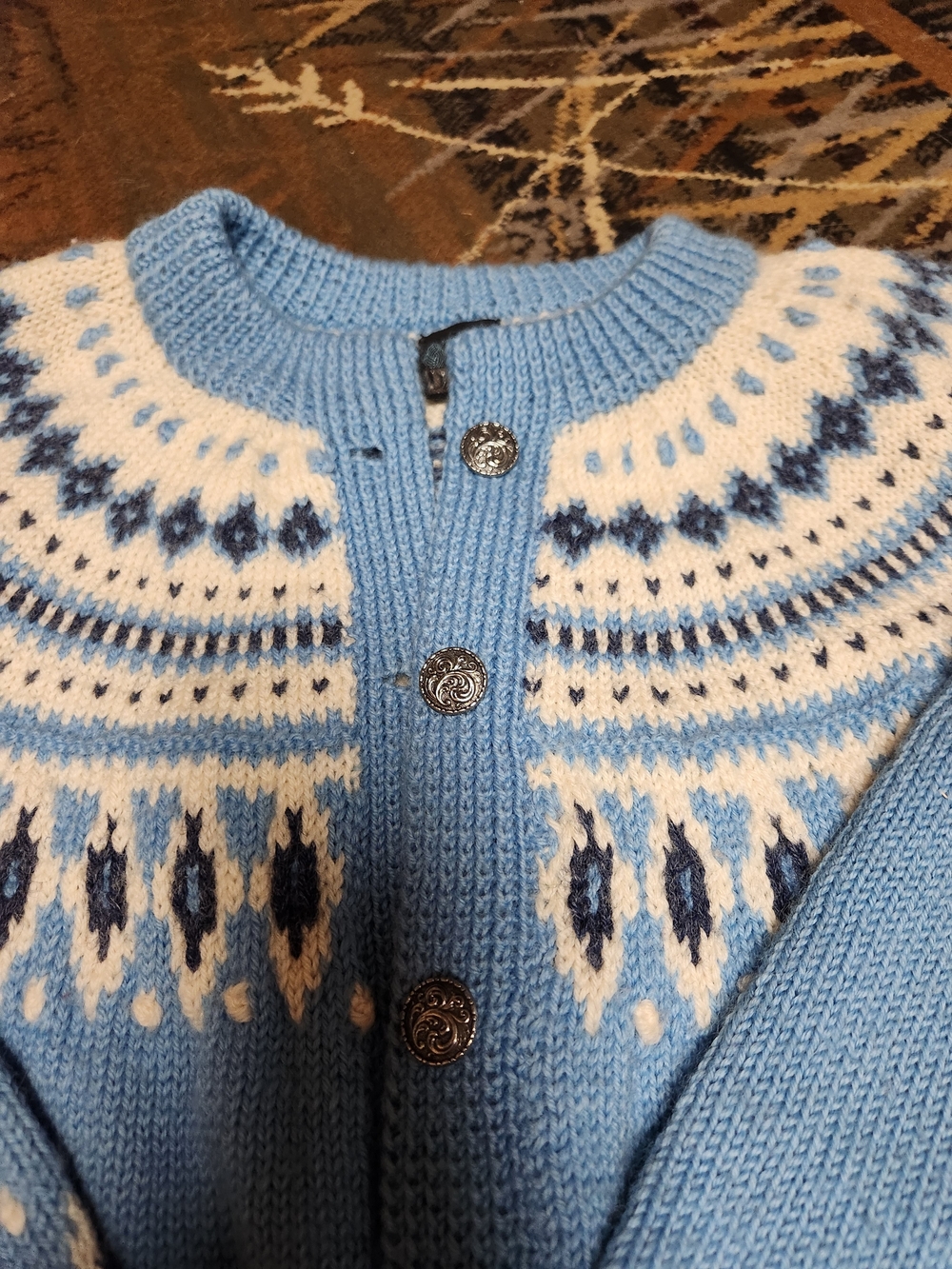 Dale of Norway Light Blue and White Fair Isle Wool Cardigan - Picture 6 of 14